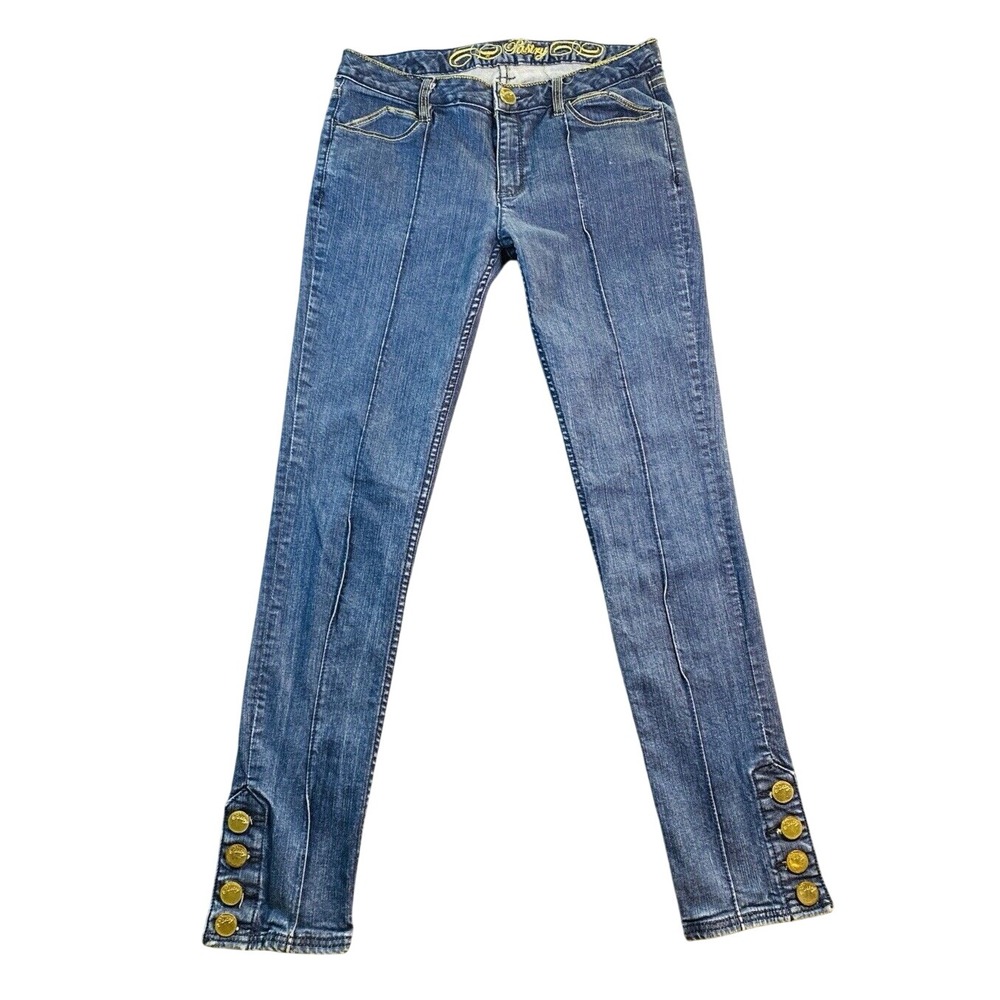 Y2K 90s Early 2000s Pastry Jeans Low Rise Front Seam Gold Button Accent size 30